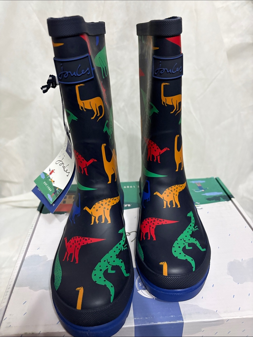 Joules Kids Rain Boots with Dinosaur Print size US 2 NWT